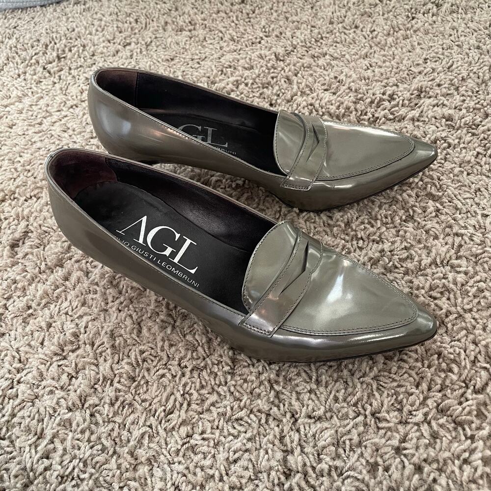 AGL Pointed Toe Heels Pumps Metallic Pewter Gunmetal Gray size 39.5 / 9